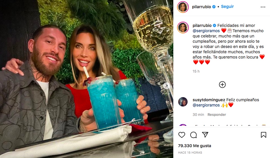 Pilar Rubio felicita a Sergio Ramos en Instagram
